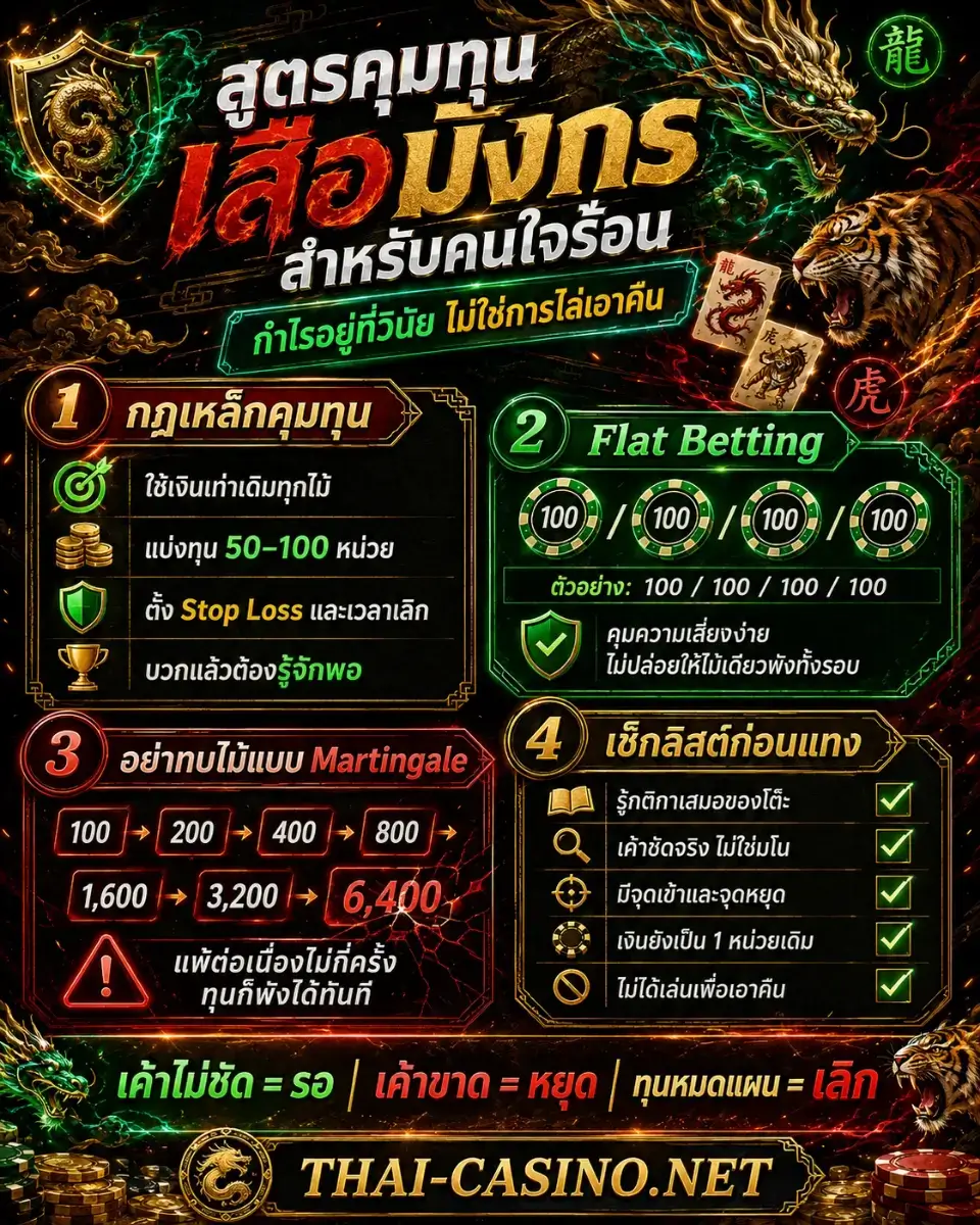 สูตรไพ่เสือมังกรและหลักคุมทุนแบบไม่ไล่เอาคืน